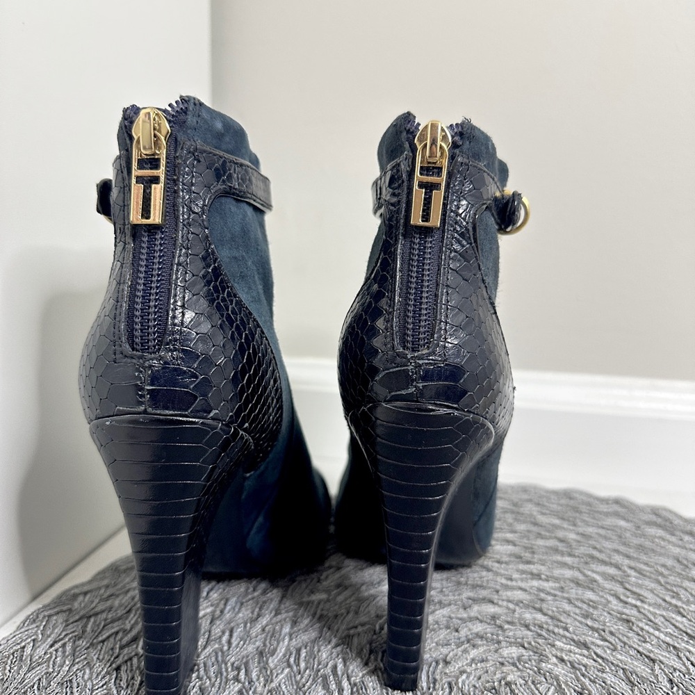 Tory Burch Suede croc Leather Trim Embellishment Boots - Picture 4 of 8